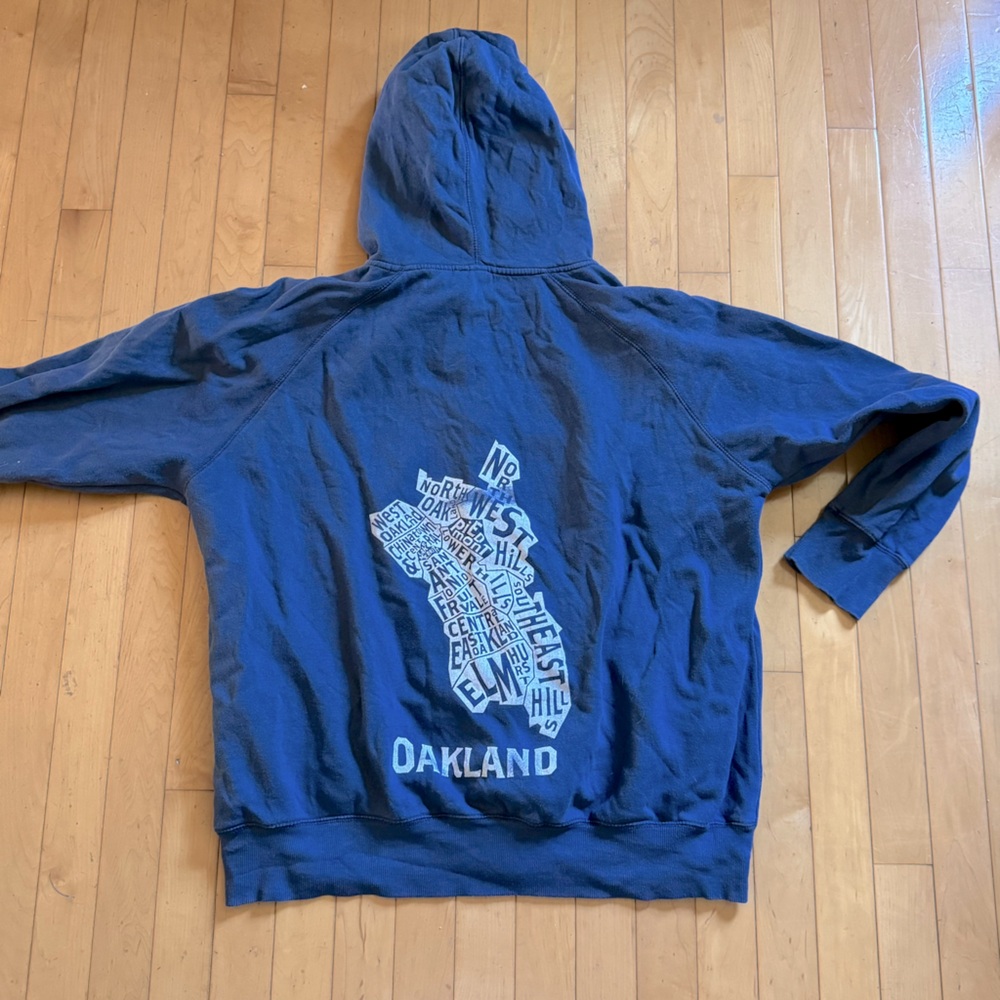 Blue Oakland Neighborhood map Graphic Hoodie big Medium cotton sweatshirt retro